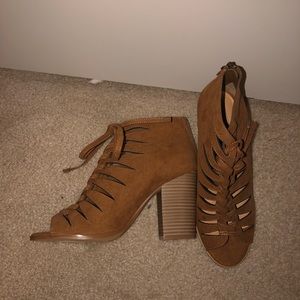 Never worn brown wedge booties